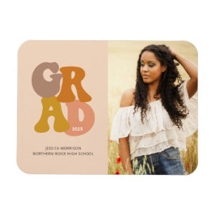 Retro 70s Aankondiging van Vibe Photo Afstuderen Magneet