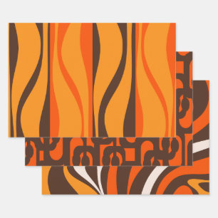 Retro 70s Abstracte Patronen Bruin Sinaasappel Inpakpapier Vel