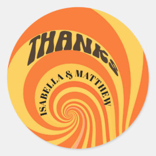 Retro 70s Bedankt Sinaasappel Geel Bruiloft Ronde Sticker