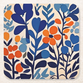 retro 70's bloemen vierkante kartonnen onderzetter