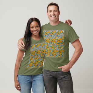 Retro 70s bloemige patchworkpatroon t-shirt