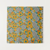 Retro 70s bloemmotief patchworkpatroon wandkleed (Voorkant (horizontaal))