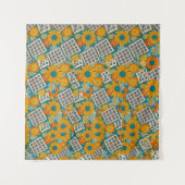 Retro 70s bloemmotief patchworkpatroon wandkleed (Voorkant)