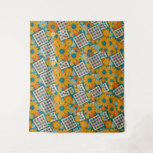 Retro 70s bloemmotief patchworkpatroon wandkleed