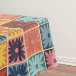 Retro 70s bloemvierkantjes, gevarieerd patroon tafelkleed