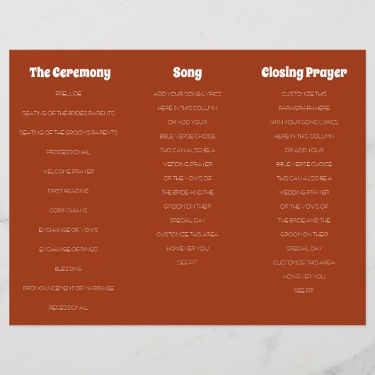 Retro 70s Bohemen Budget Tri-Fold Wedding Programm (Achterkant)