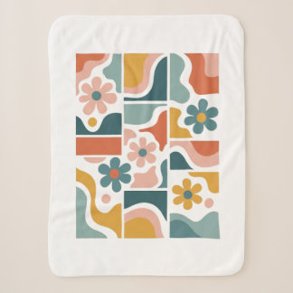 Retro 70s Boho Bloemmotief Groovy Bloem Grid Sherpa Deken