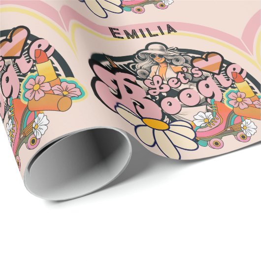 Retro 70s Boogie Disco Dansende Bruids Bruidsmeisj Cadeaupapier (Rol Hoek)