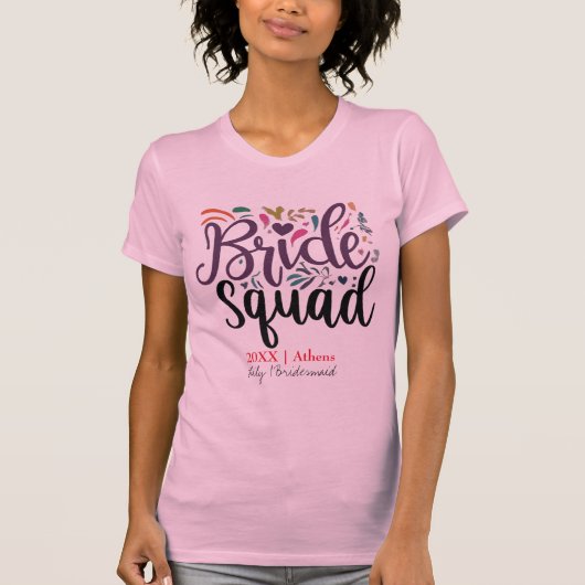 Retro 70s Bride Squad Bridesmaid Name Bachelorette T-shirt (Voorkant)