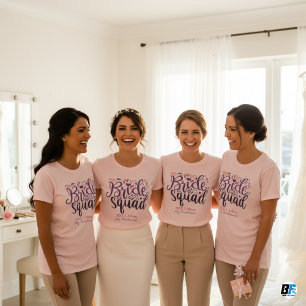 Retro 70s Bride Squad Bridesmaid Name Bachelorette T-shirt