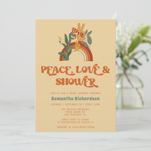 Retro 70s bruids douche uitnodiging (Staand voorkant)