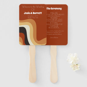 Retro 70s Burnt Oranje Bohemian Wedding Programme Handwaaier