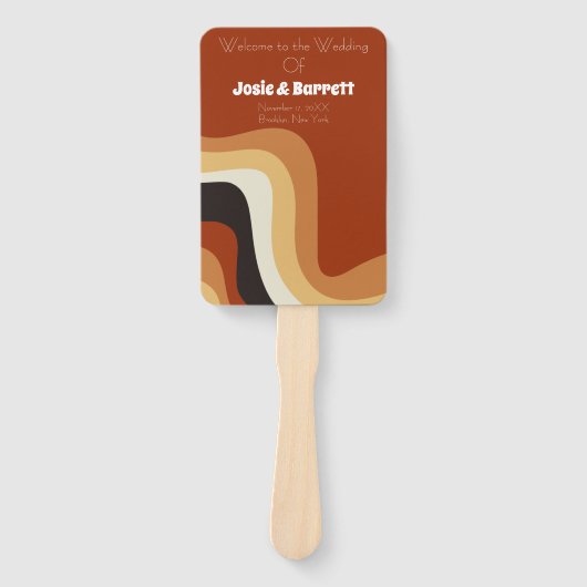 Retro 70s Burnt Oranje Bohemian Wedding Programme Handwaaier (Voorkant)