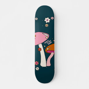Retro 70s champignons en bloemen marineblauw skateboard