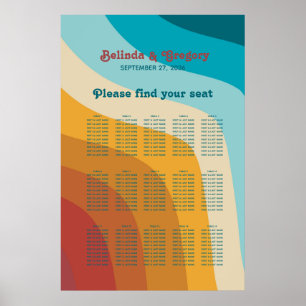Retro 70's Colorful Rainbow Wedding Seating Chart Poster