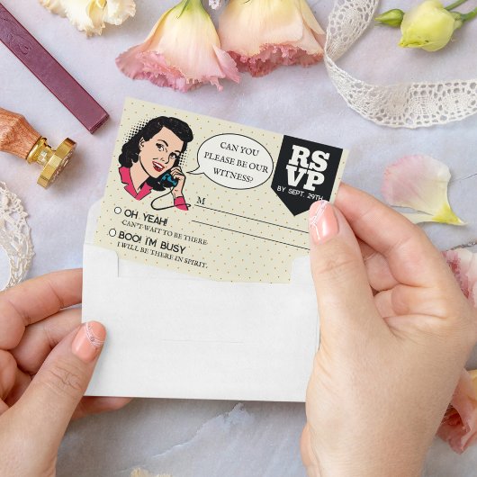 Retro 70's Comic Book Pop Kunst Leuk Bruiloft RSVP Kaartje