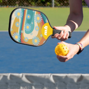 Retro 70s Daisy Flower Monogram Pickleball Paddle