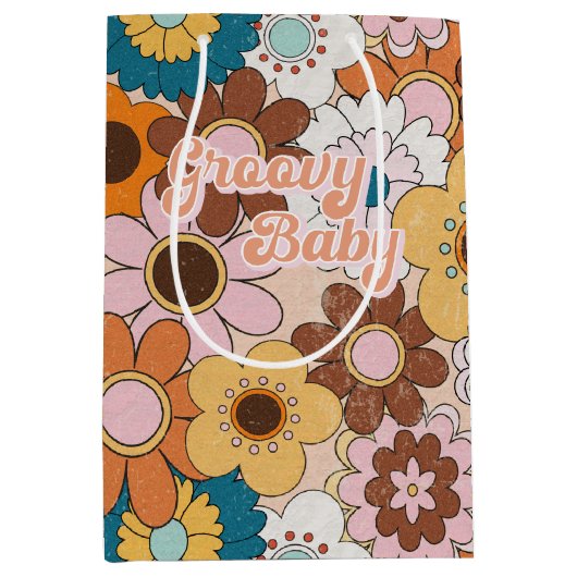 Retro 70s Daisy Groovy Baby Floral 60s Medium Cadeauzakje (Voorkant)