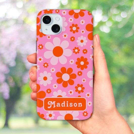 Retro 70's  Daisy Pattern Oranje Roze Case-Mate iPhone Case