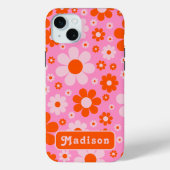 Retro 70's  Daisy Pattern Oranje Roze Case-Mate iPhone Case (Achterkant)