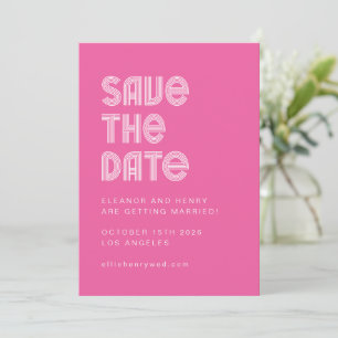Retro 70s Disco Font Unique Hot Pink Wedding Save The Date