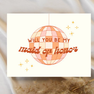 Retro 70s Disco Maid of Honor Voorstel Kaart
