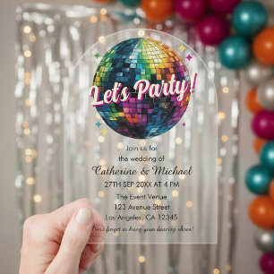 Retro 70's Feest Disco Bal Glamour Bruiloft Acryl Uitnodigingen