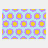 Retro 70s Floral Pattern in Blue Paars and Yellow Inpakpapier Vel (Voorkant 3)
