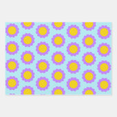 Retro 70s Floral Pattern in Blue Paars and Yellow Inpakpapier Vel (Voorkant 2)