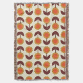 Retro 70s Floral Pattern Oranje en Brown Deken (Voorkant Verticaal)