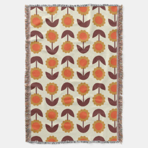 Retro  70s Floral Pattern Oranje en Brown Deken