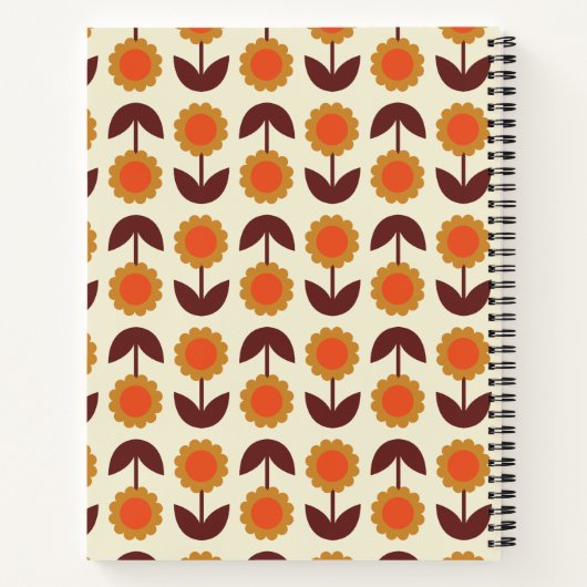 Retro 70s Floral Pattern Oranje en Brown Notitieboek (Achterkant)