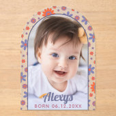 Retro 70s Flower Power Photo Aankondiging Acryl Uitnodigingen (Voorkant)