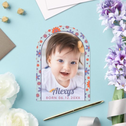 Retro 70s Flower Power Photo Aankondiging Acryl Uitnodigingen (Insitu (Huwelijk))