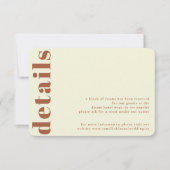 Retro 70s geïnspireerd Bruiloft Details Kaart (Voorkant)