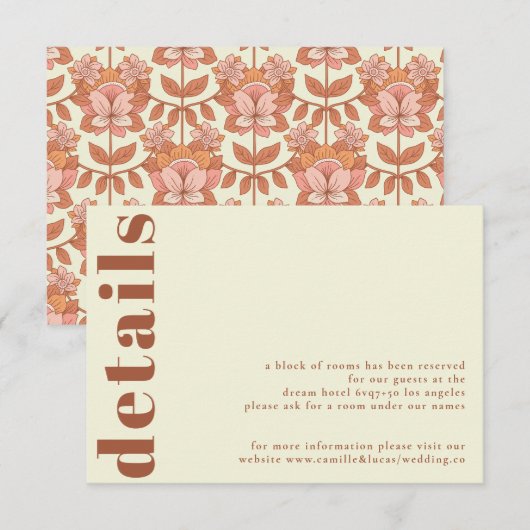 Retro 70s geïnspireerd Bruiloft Details Kaart (Voorkant / Achterkant)