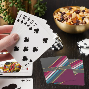 Retro 70s Geïnspireerd Grijs en Paarse Strepen Pokerkaarten