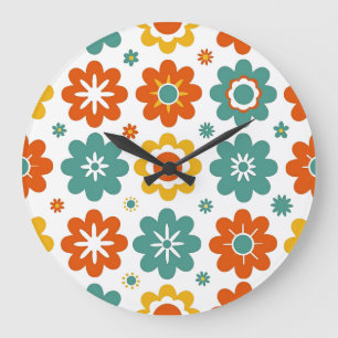 Retro 70s geometrische bloemenpower boho grote klok