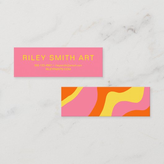 Retro 70s Girly Oranje Yellow Pink Abstract Mini Visitekaartje (Voorkant / Achterkant)