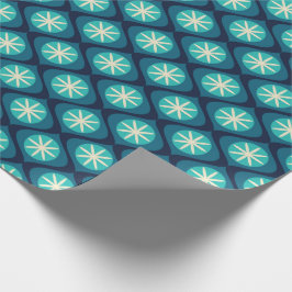 Retro 70s golvende florale patroon - blauw cadeaupapier