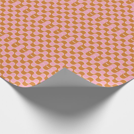 Retro 70s: Goudroze golvend patroon. Cadeaupapier (Hoek)