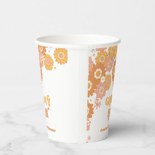 Retro 70s groovy baby floral baby shower papieren bekers (Rechts)