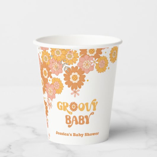 Retro 70s groovy baby floral baby shower papieren bekers (Voorkant)