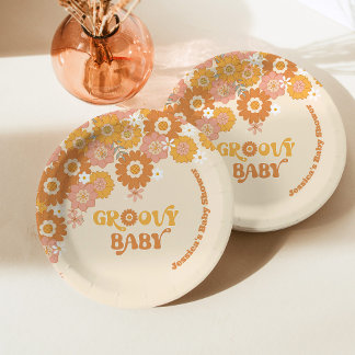 Retro 70s groovy baby showers servetten papier bor papieren bordje