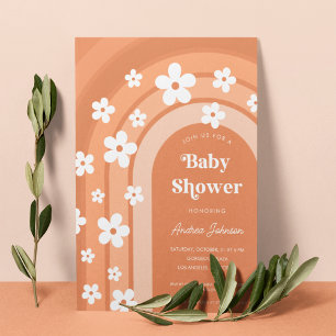Retro 70s Groovy Daisy Boho Rainbow Baby shower Kaart