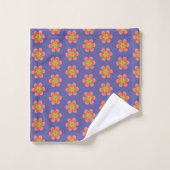Retro 70s Groovy Flower Pattern in Paars Bad Handdoek (Wasdoekje)
