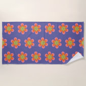 Retro 70s Groovy Flower Pattern in Paars Strandlaken (Voorkant)