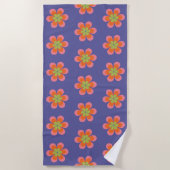 Retro 70s Groovy Flower Pattern in Paars Strandlaken (Voorkant)