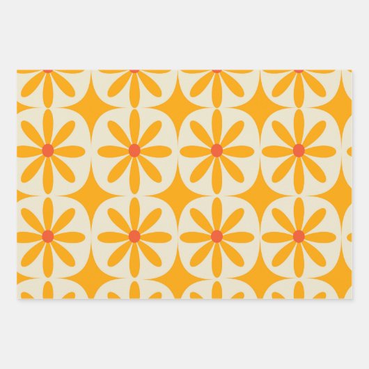 Retro 70s Groovy Flowers with Atomic Starbursts Inpakpapier Vel (Voorkant 2)