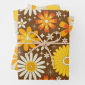 Retro 70s Groovy Flowers with Atomic Starbursts Inpakpapier Vel (In situ)